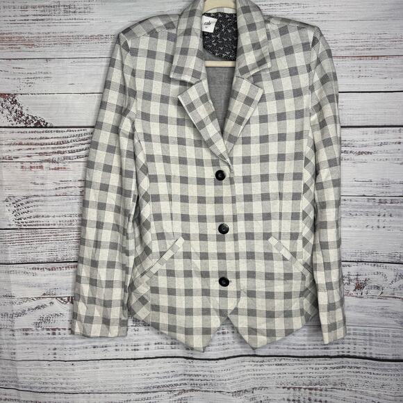 Cabi Blazer Jacket Womens 10 Plaid Valentina Button Pointe Knit Career Gray Knit - Picture 1 of 3